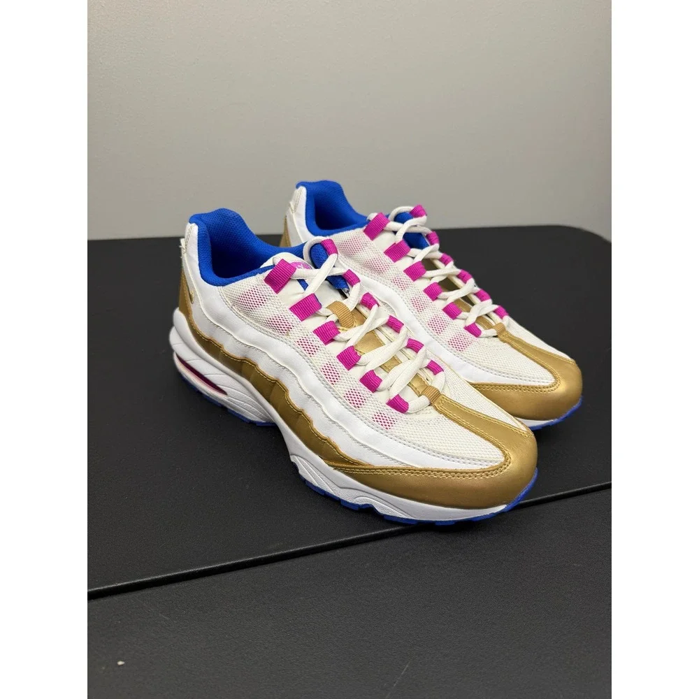 Nike Air Max 95 Gold Pink Blue Sneakers Retro Running Shoes 7Y Women‎ 8.5